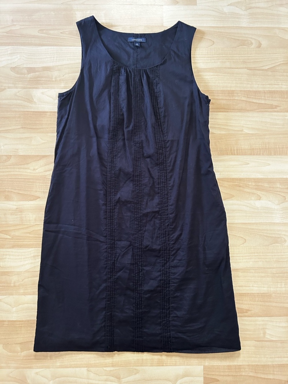 Lands' End Sleeveless Navy Midi Dress with Pintuck Panels 100% Cotton